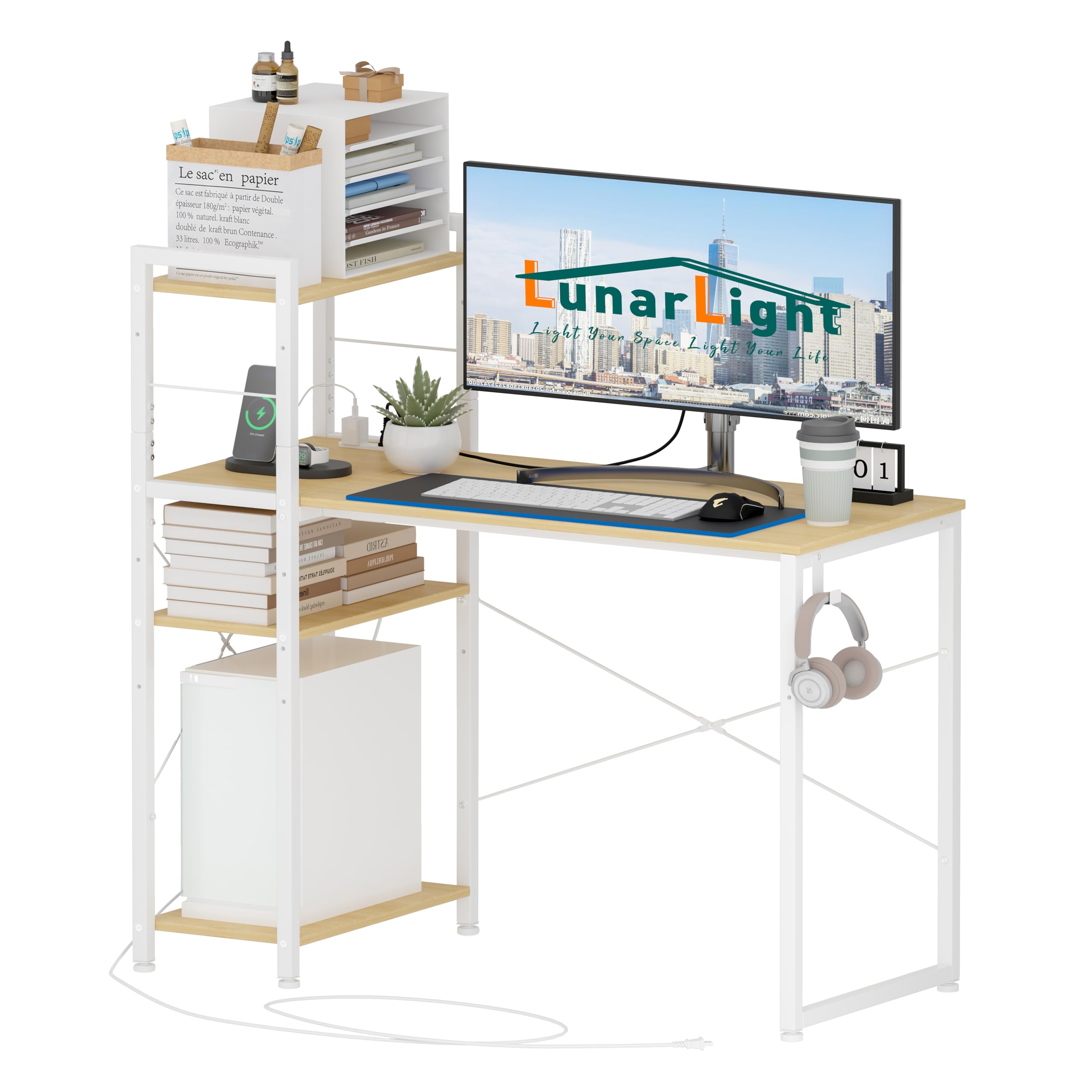 Amazon | LunarLight パソコンデスク 幅110奥行48高さ110cm テレワーク