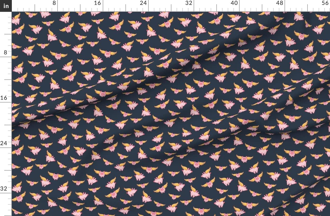 Spoonflower Fabric - Flying Pig Gray Pigs Fly Farm Animal Fantasy Ditsy Black Pink Animals Printed on Organic Cotton Sateen Fabric by The Yard - Sewing Quilting Apparel Home Decor