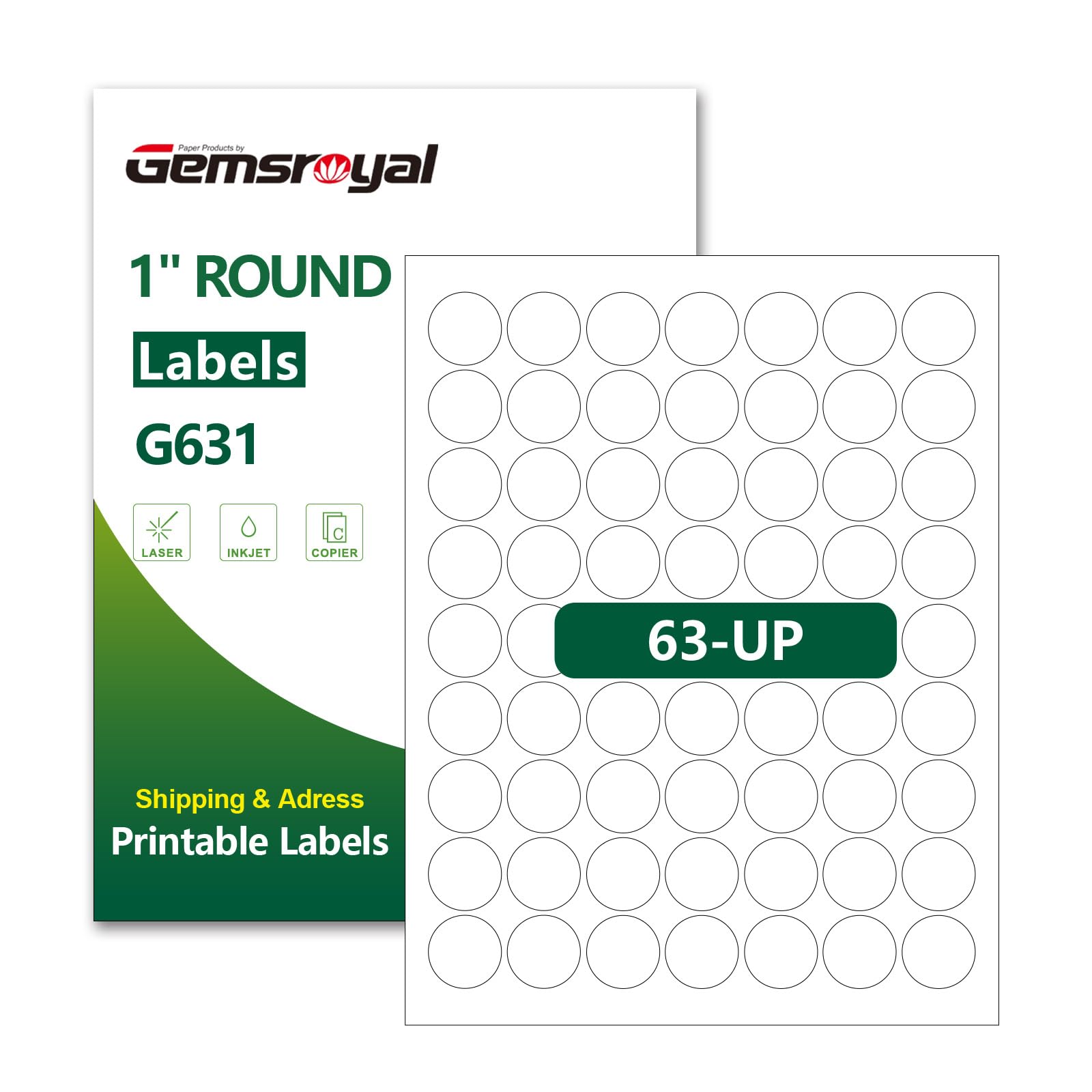 Gemsroyal 1 inch Round Labels Printable,Matte White Circle Labels 1 inch for Printer,1" Small Printable Stickers,1" Blank Round Sticker Paper,25