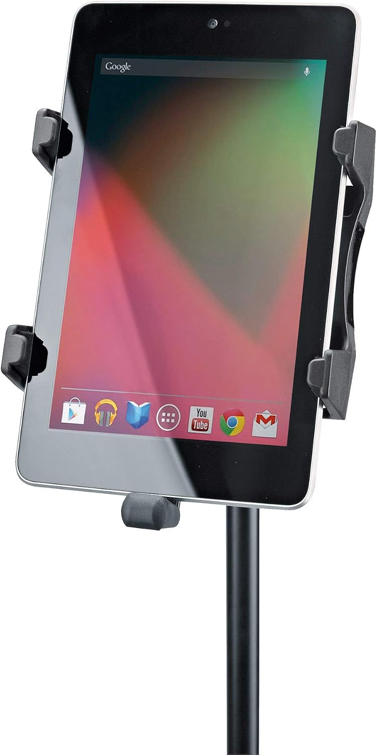 K&M - Konig & Meyer 19742.500.55 - Tablet Holder for Microphone Stand - Switch from Landscape to Portrait - Professional Grade for all Musicians - Studio or Remote Home Use - German Made - Black