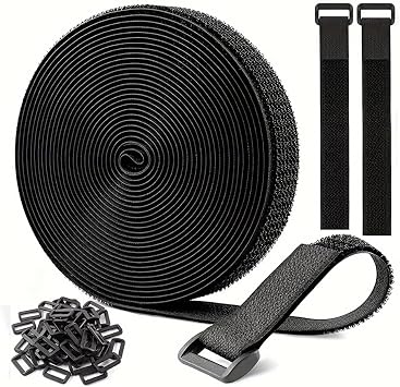 Adjustable Cable Straps with 25 Buckles,16 Ft Fastening Hook and Loop Securing Straps Cable Ties Reusable Self Adhesive Straps for Cable Tidy,Wire Management