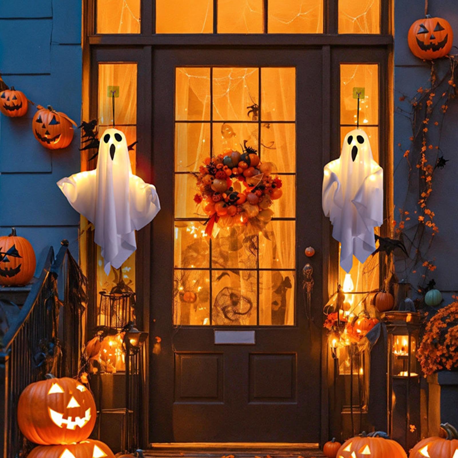 4 stuks Halloween spookboom met led-glow en spookverlichting, een