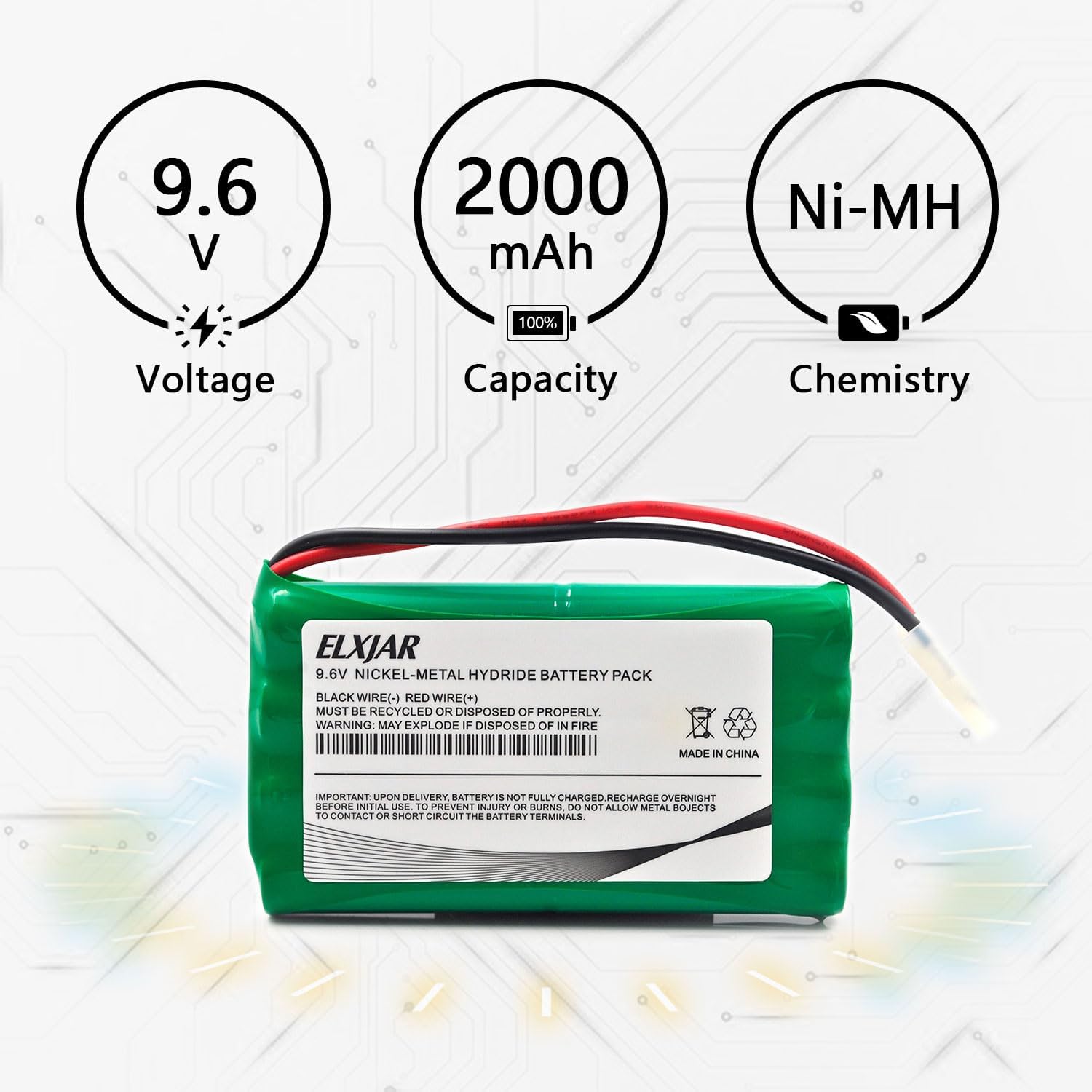 (2-Pack) 9.6V 2000mAh Ni-MH Rechargeable Battery Pack for RC Cars Trucks Boats Tanks Lionel Trains Tyco Nikko Vehicles with Tamiya Plug & USB Cable