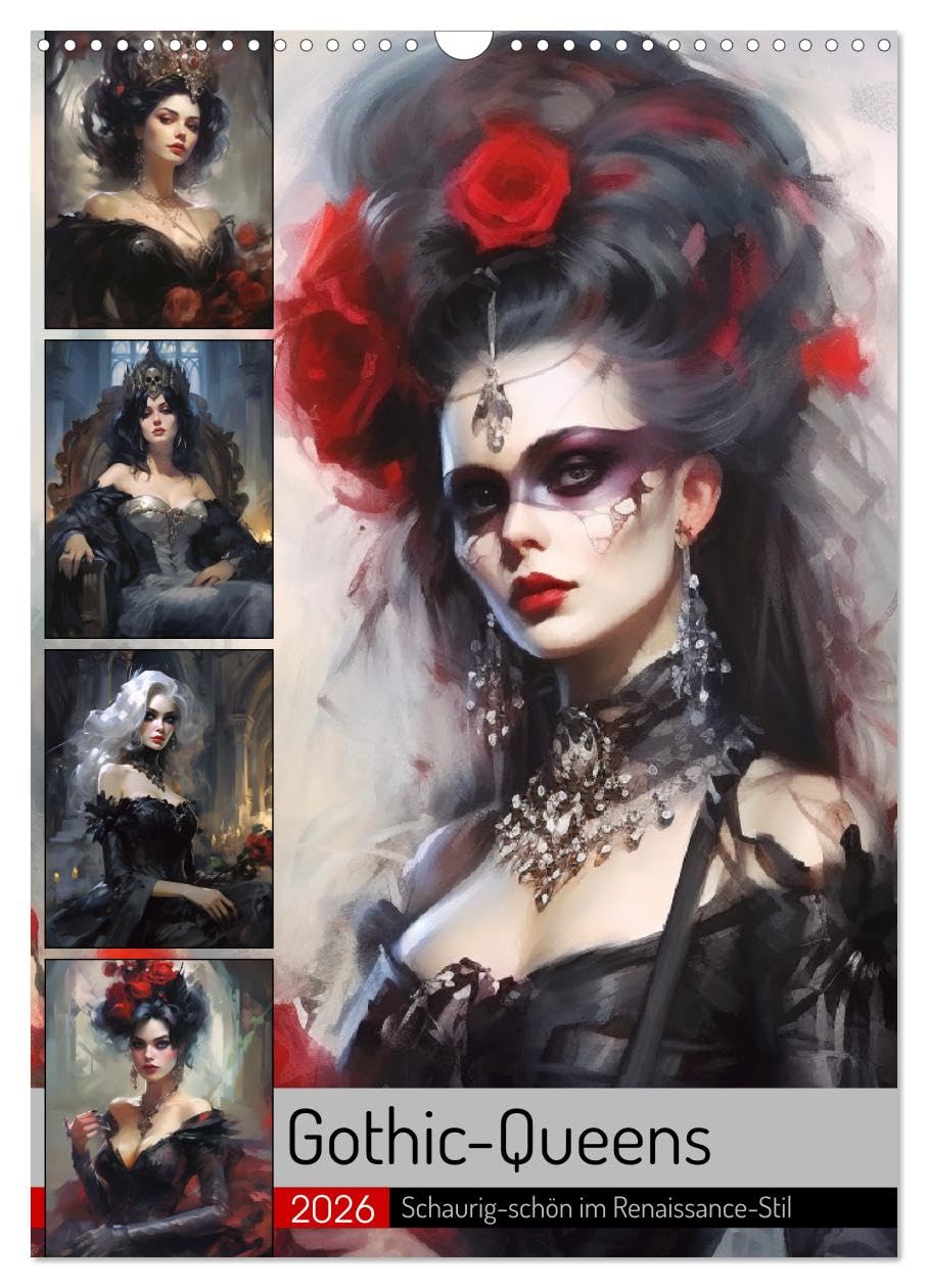 Gothic Queens. Eerie beautiful renaissance style UK-Version (Wall Calendar 2026 DIN A3 Portrait), CALVENDO 12 Month Wall Calendar