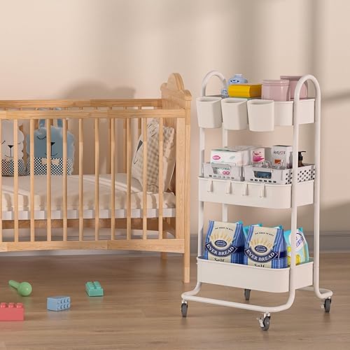 Miniatura 9 de Carrito de metal con ruedas de 3 niveles, carrito de almacenamiento con ruedas, carrito de arte, carrito de manualidades, organizador pequeño con