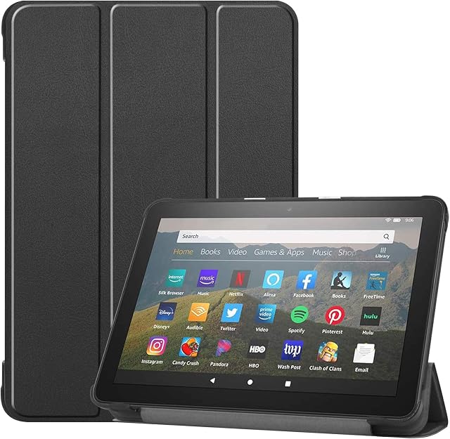 HOLOA Tablet Case for All New Fire HD 8, Fire HD 8 Plus (Only Compatible with 8" 10 Generation, 2020 Release)- Smart Stand Protective Case Ultra Light with Auto Sleep Wake(Black)