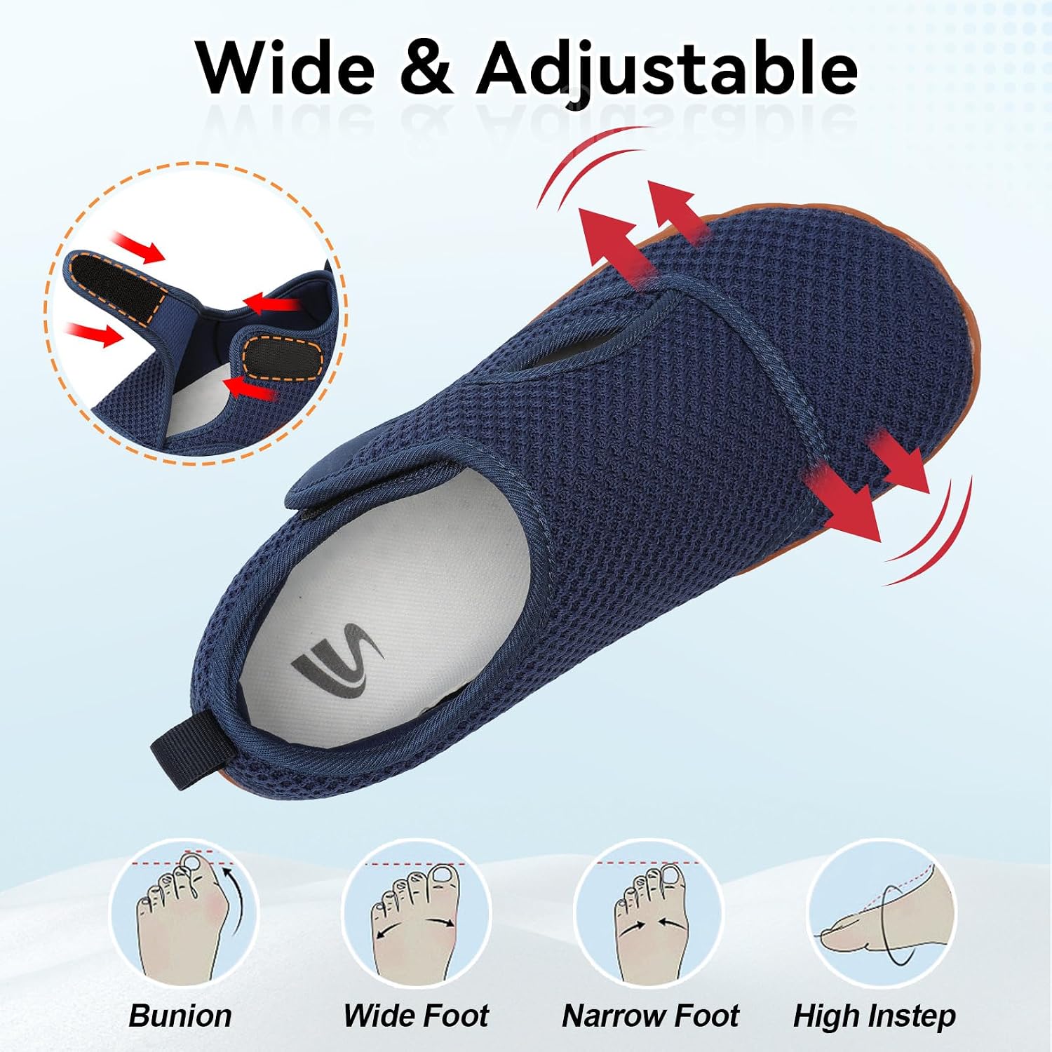 Spesoul Barefoot Shoes Women Wide Diabetic Shoes Orthopedic Neuropathy Womens Walking Shoes Slip On Sneakers Adjustable Lightweight Zero Drop for Edema Swollen Feet Hiking Water Grounded Elderly