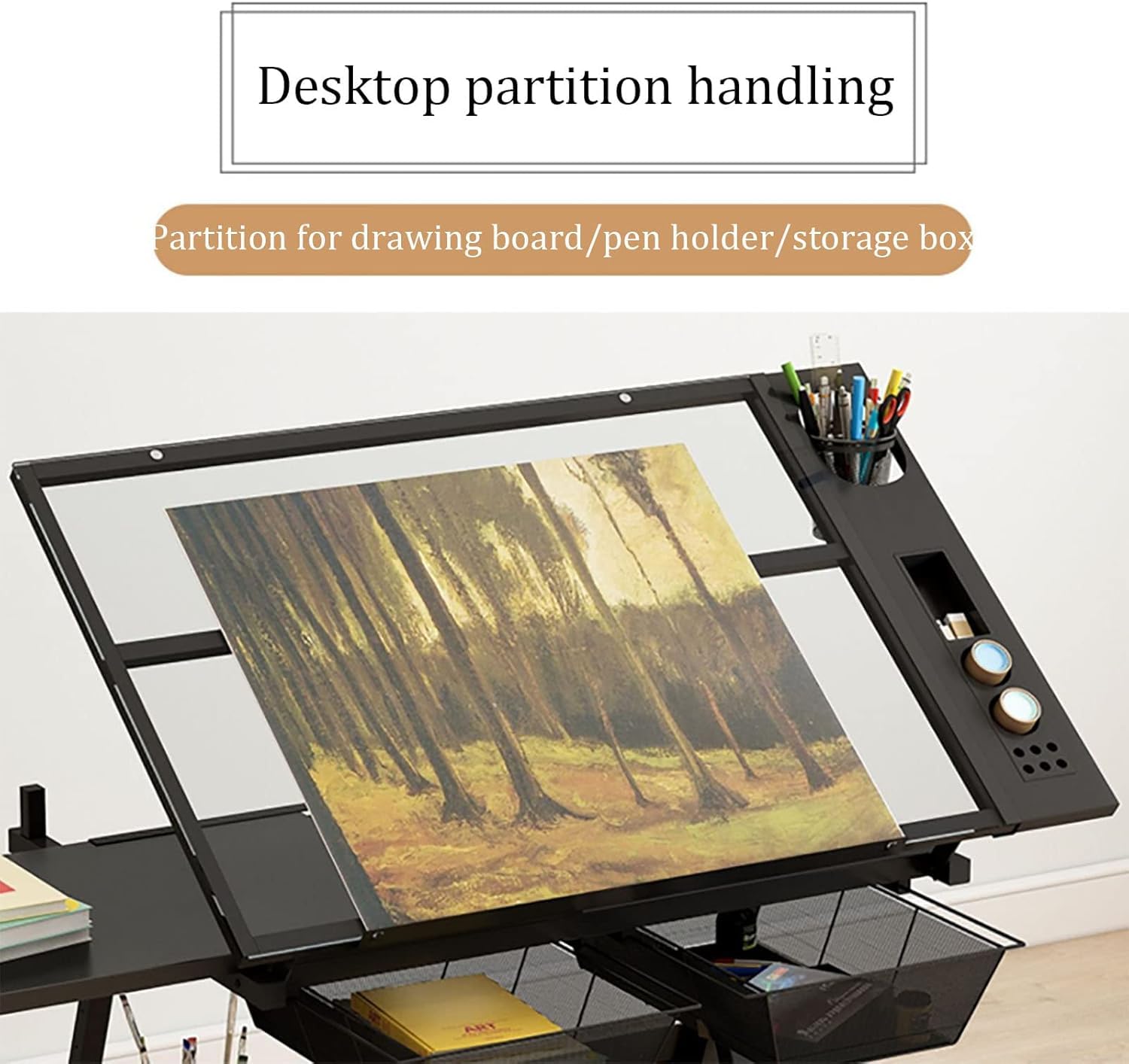 Mesa de dibujo ajustable con taburete, escritorio de arte ajustable en altura, mesa de dibujo de vidrio templado, estación de trabajo versátil para profesionales creativos