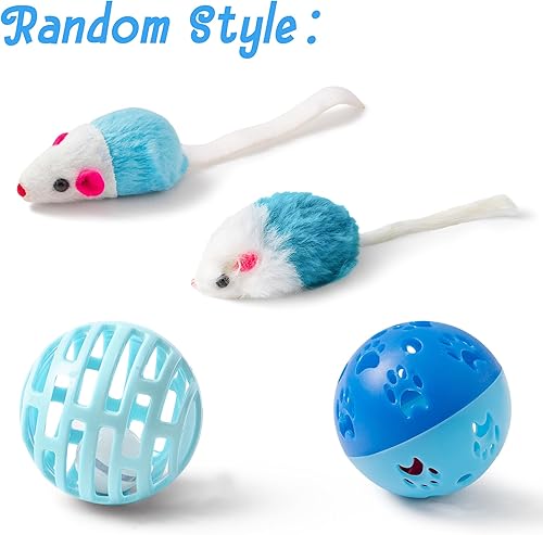 Miniatura 7 de MALLMALL6 Juego de 11 juguetes para gatos, paquete interactivo con túnel plegable, varita teaser de plumas, resortes, ratones, bolas arrugadas y