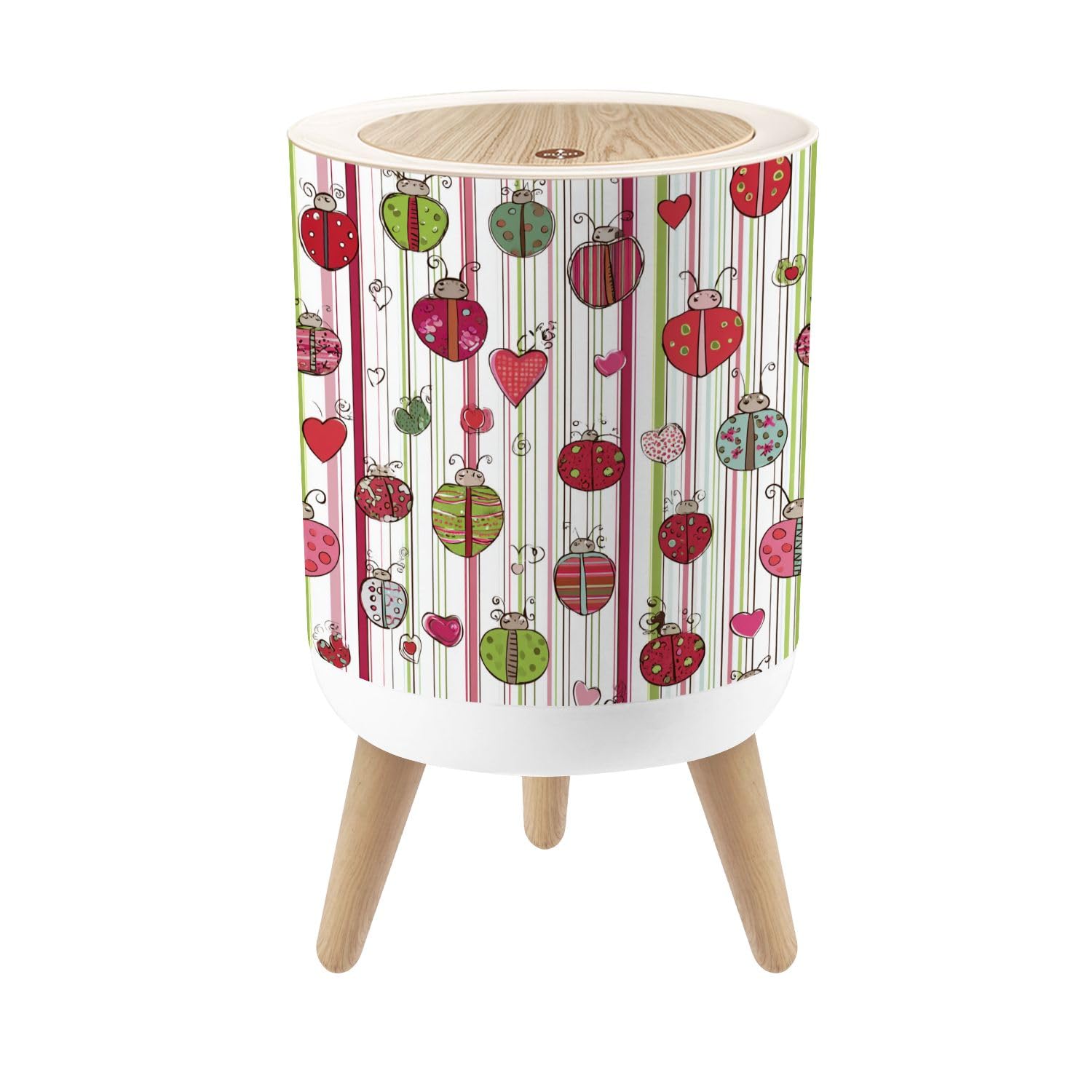 Bathroom Trash Can with Lid Colorful Ladybird Design for Children s Nursery Garbage Bin Waste Basket for Kitchen Office Bedroom Decoration Diaper Pail 1.8 Gallon