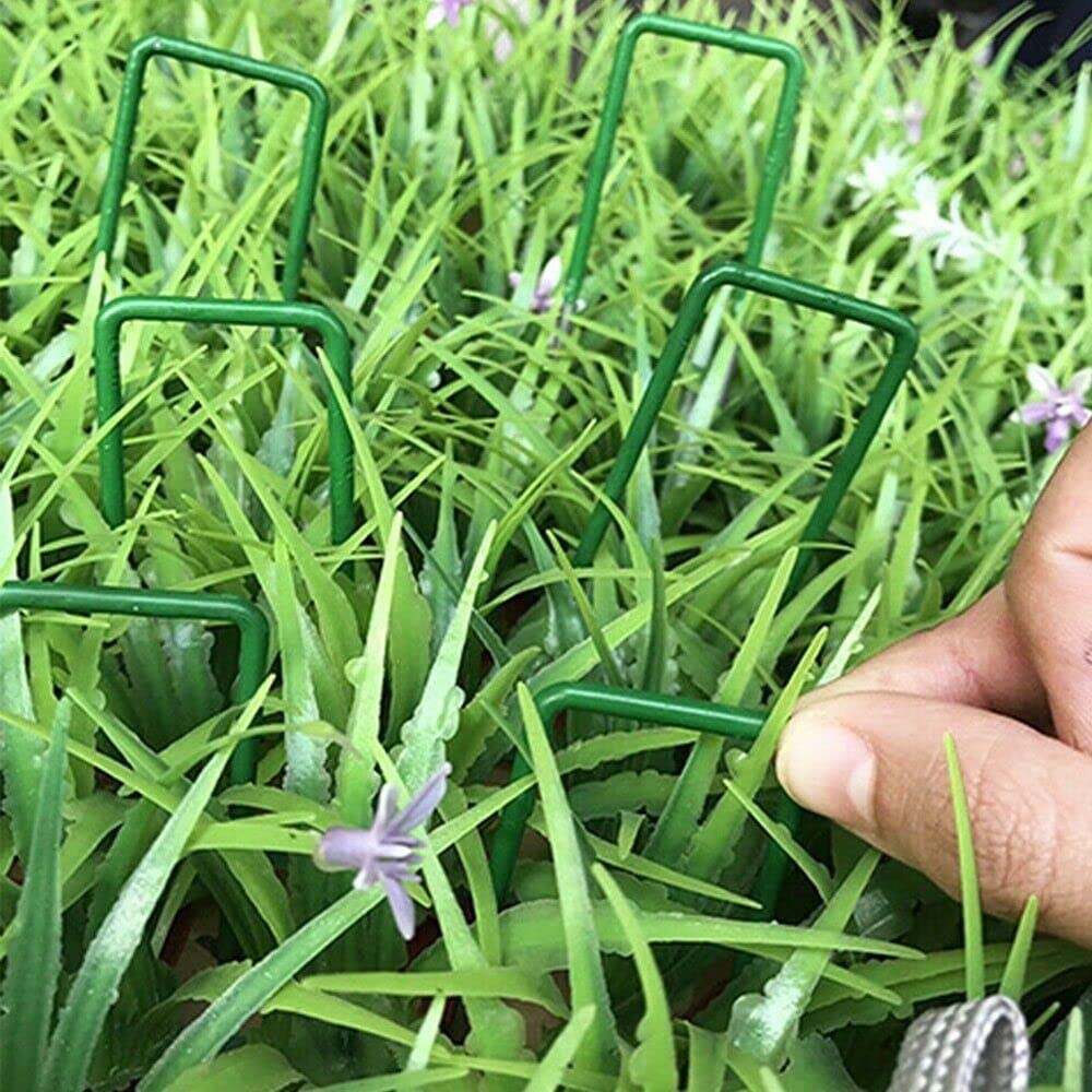 50 Pezzi di Chiodi da Giardino a Forma di U, Mezzo spruzzo, picchetti da Terra Verdi, picchetti di Fissaggio for Paesaggio, Rete for Prato, stuoie, Punte