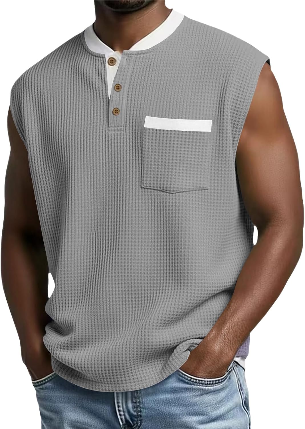 WENKOMG1 Men's Casual Tank Top Sleeveless Waffle Knit Gym Muscle Bodybuilding Beach Tee Shirts, S-3XL