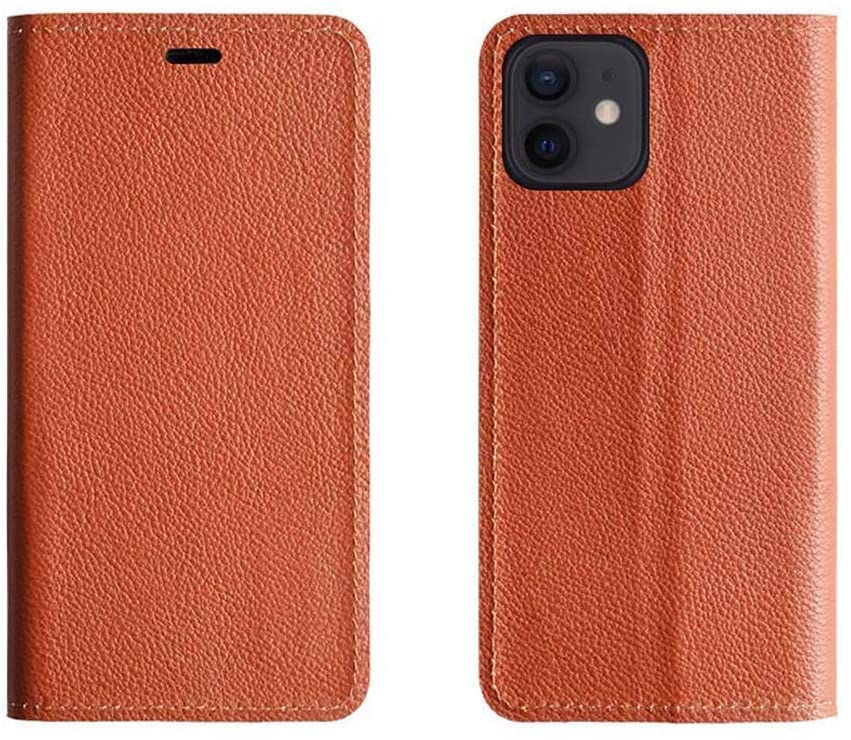 Étui de téléphone à rabat en cuir pour iPhone 12 Mini café avec fente cartes