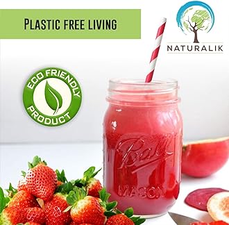 Naturalik 300 Pack Extra Durable Red Paper Straws Biodegradable- Heavy Duty Eco-Friendly Paper Straws Bulk- Drinking Straws for Juices, Restaurants and Party supplies, 7.7" (Red, 300ct)