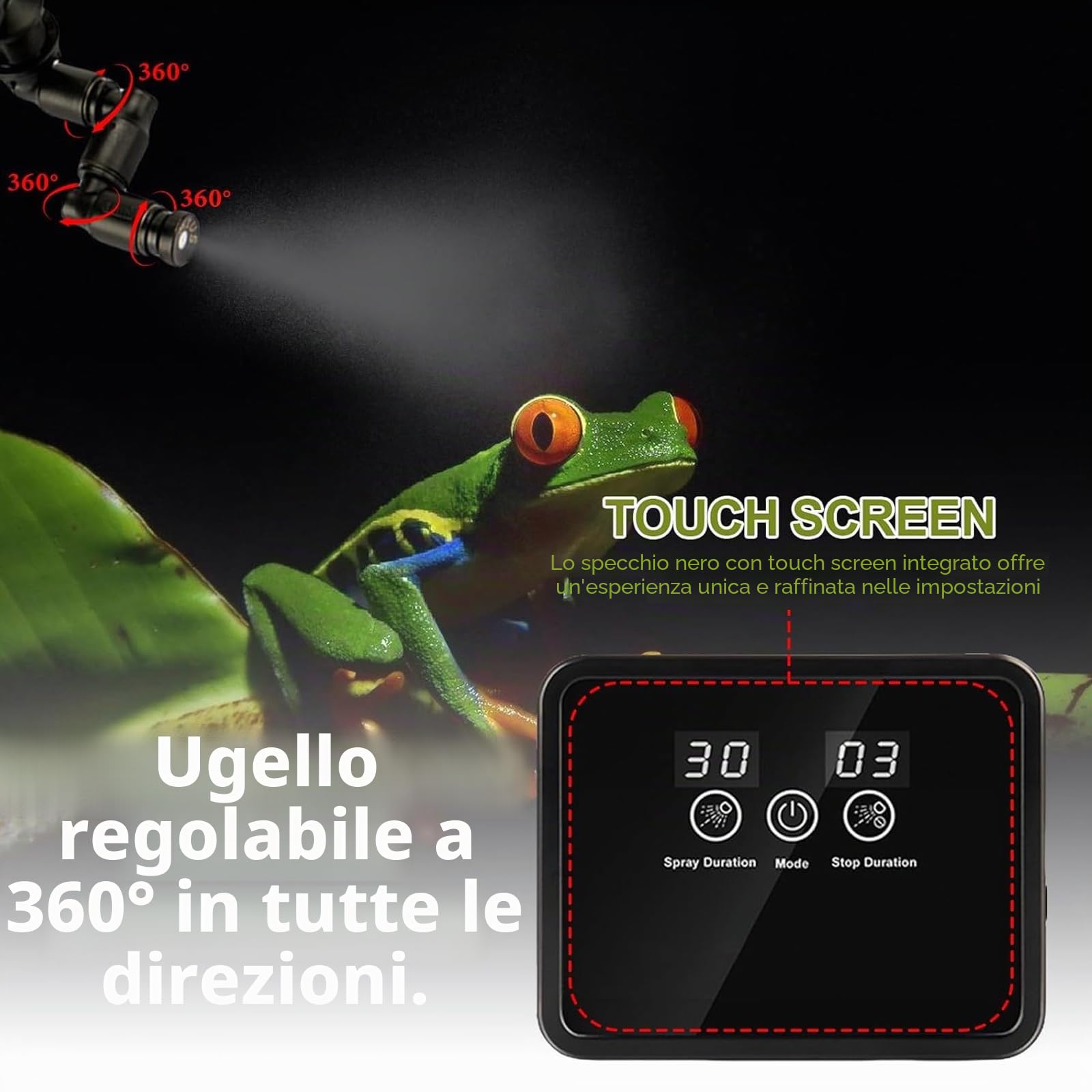 Umidificatore rettile, Sistema di irrigazione intelligente terrario, Sistema intelligente rettile di Benebel, Atomizzatore automatico con timer e ugelli di spruzzo, regolabile per anfibi rettili