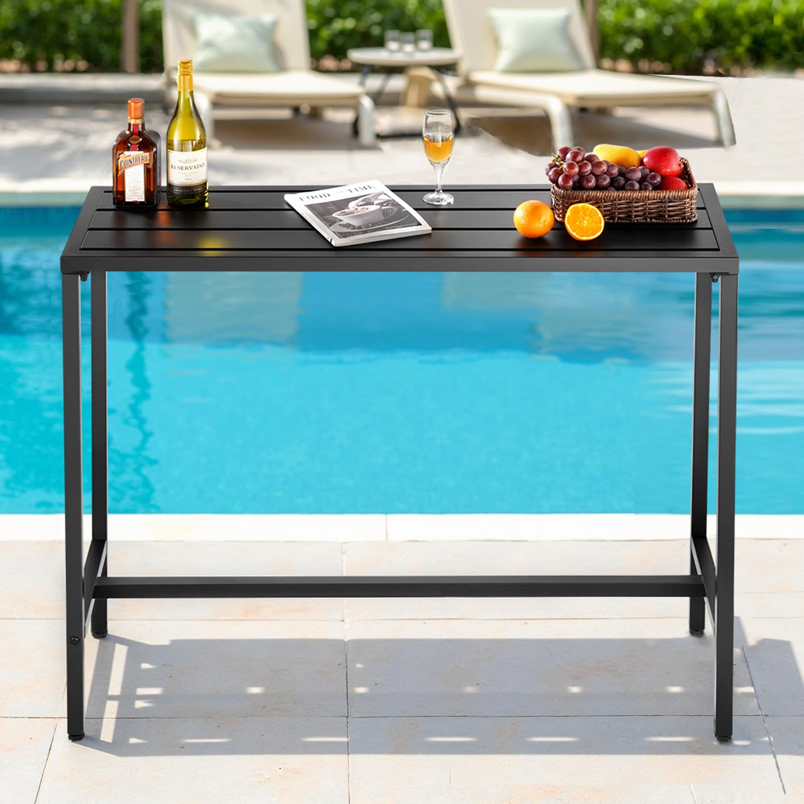 VEVOR Bartisch, 1200 x 375 x 980 mm, Bistrotisch, Stehtisch mit Metallgestell, rechteckige Esstische, Küchentisch, Tresentisch, Partytisch, Gartenmöbel für Balkon, Garten, Poolrand