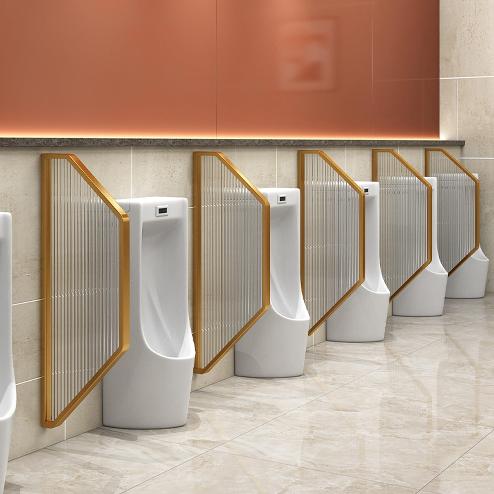 GHHVFEC WallMounted Urinal Partition Extender with Tempered Glass Commercial Men‘s Urinal for Public Toilets in Malls Hotels & Bars3Pcs Set