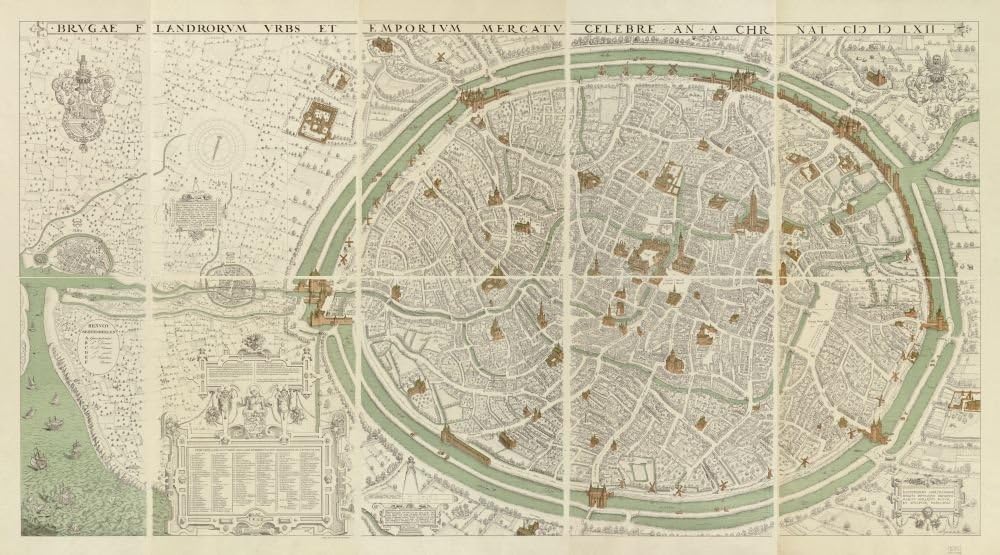 INFINITE PHOTOGRAPHS Vintage 1900 Map of Brugae Flandorum urbs et Emporium mercatu celebre an a Chr. NAT. - Bird's-Eye View. Belgium, Bruges