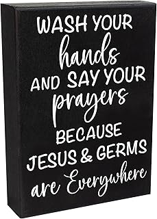 JennyGems Wash Your Hands and Say Your Prayers Wooden Sign, Funny Farmhouse Bathroom Decor, Jesus and Germs Sign, Bathroom Wall Art, Made in USA
