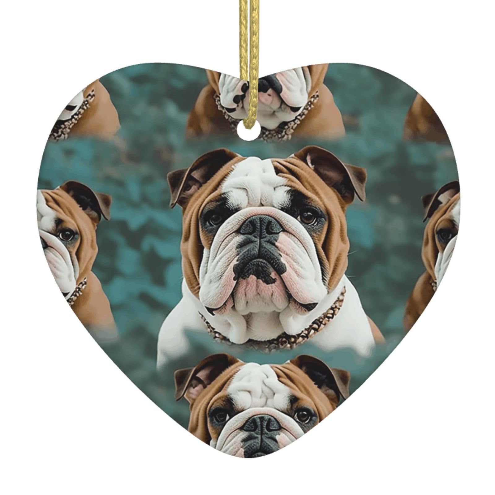 Fodpand Women's White Funny English Bulldog Christmas Ornaments 2025, Gift Exchange For Men, Collectible Ceramic Ornament Heart Hanging Ornaments For Christmas Tree Decoration