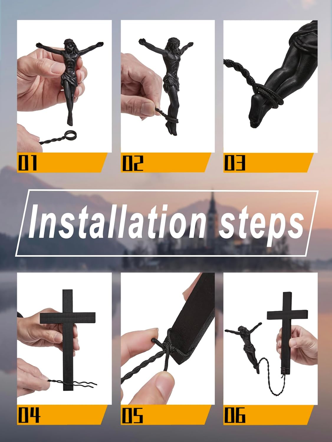 FEXCOFU BunJesus Crucifix,Bungee Jumping Jesus Wall Cross - Unique Renaissance Sculpture Religious Home Décor for Easter,Christmas - Humorous Christian Gift for Friends and Family (Black)