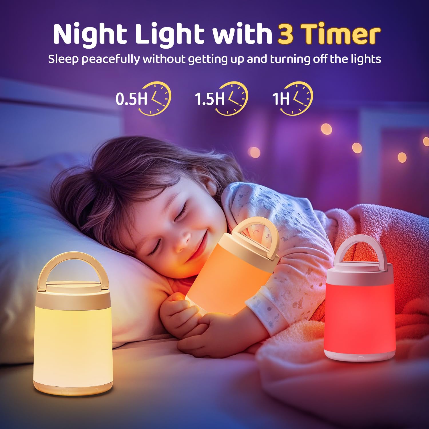 One Fire Luce Notturna Bambini Lampada da Comodino, 10 Colori Dimmerabile Lampada Led Ricaricabile, Telecomando+Timer Lampade da Comodino,Lampada Touch Lampada a Batteria Portatile Lampada Senza Fili