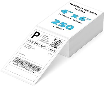 4x6 Fanfold for Label Printer, Shipping & Handling Labels Compatible with Munbyn Zebra Jadens Phomemo Polono Nelko for Etsy, Shopify, Ebay, Amazon, Royal Mail, FedEx, UPS, Pack of 250