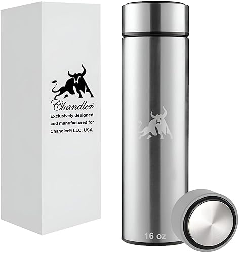 Chandler Botella de acero inoxidable al vacío de 16 onzas Botella de viaje aislada para café caliente y frío, té y bebidas Se adapta a soportes de