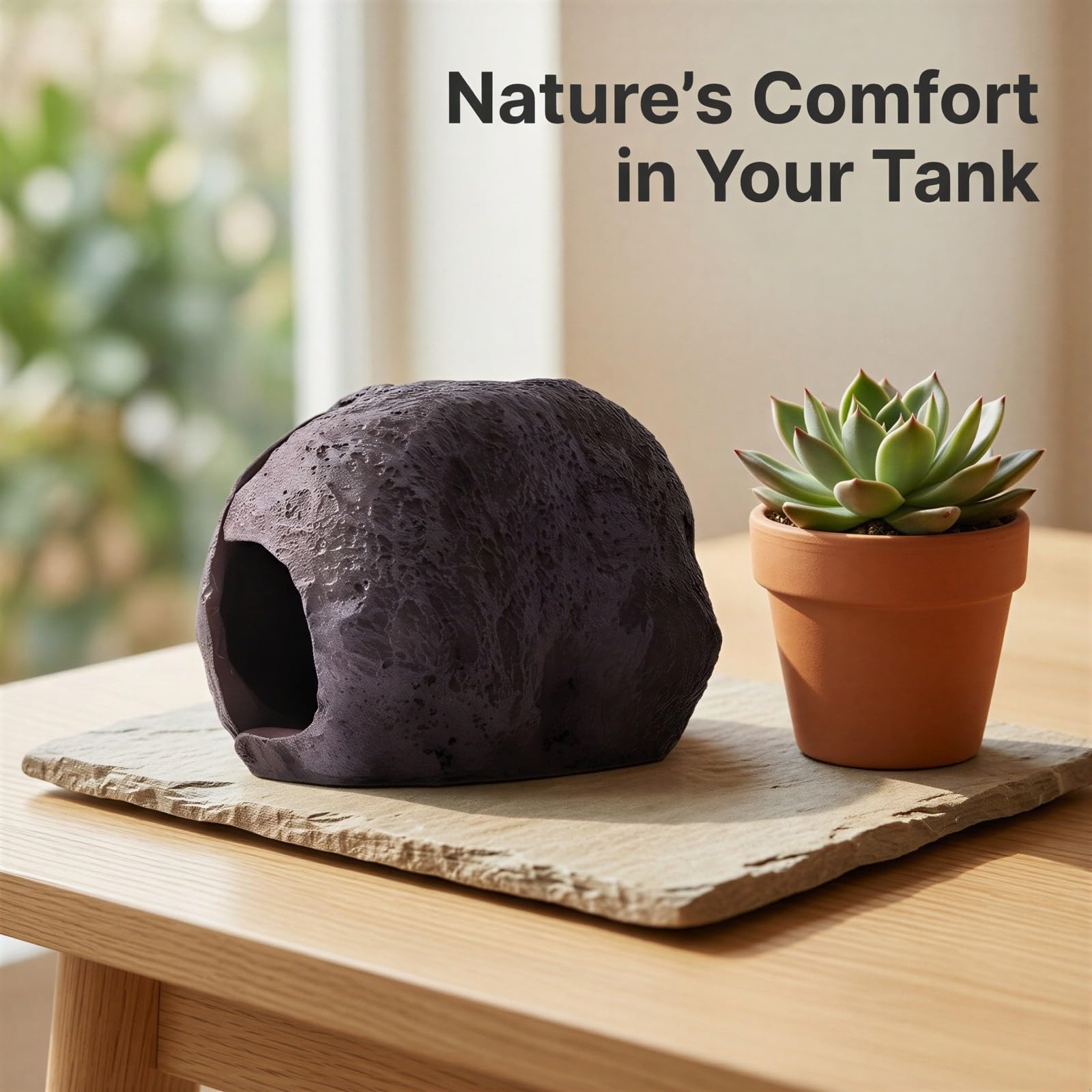 Cachette pour aquarium, cachette à fixation métallique pour bac à poissons, design galet en résine naturelle, nid de ponte pour cichlidés et crevettes, ornement stable avec trou noirci