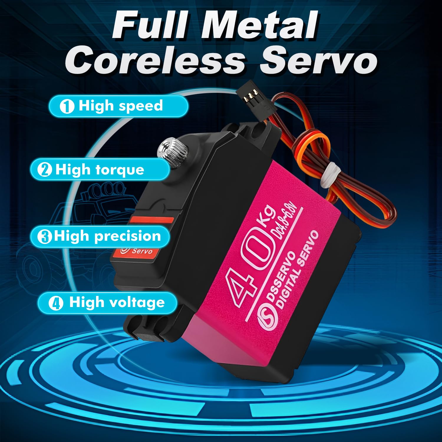 40KG Steering Servo High Torque RC Steering Servo Motor Waterproof for 1/8, 1/10, 1/12 Scale Cars and DIY Projects (270 Degree)