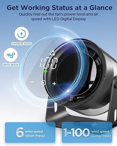 Miniatura 5 de EasyAcc Ventilador de escritorio portátil pequeño, 6000 mAh + 24 horas de tiempo de trabajo + cabezal giratorio de 120 + silencioso + 100