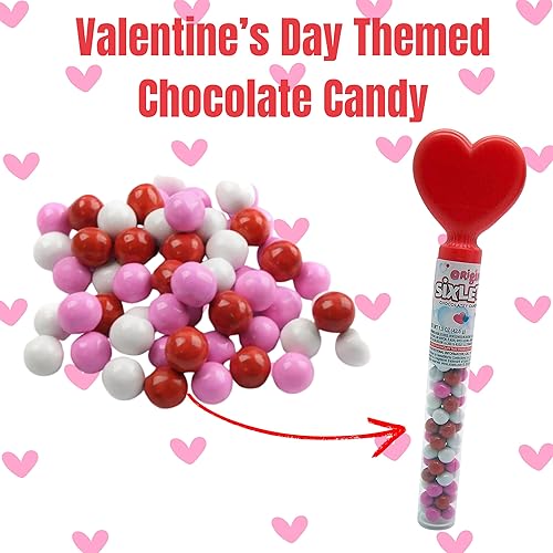 Miniatura 3 de San Valentín Sixlets - Tubos rellenos de caramelo con bolas de chocolate cubiertas de caramelo rosa, rojo y blanco, para intercambio en el aula,