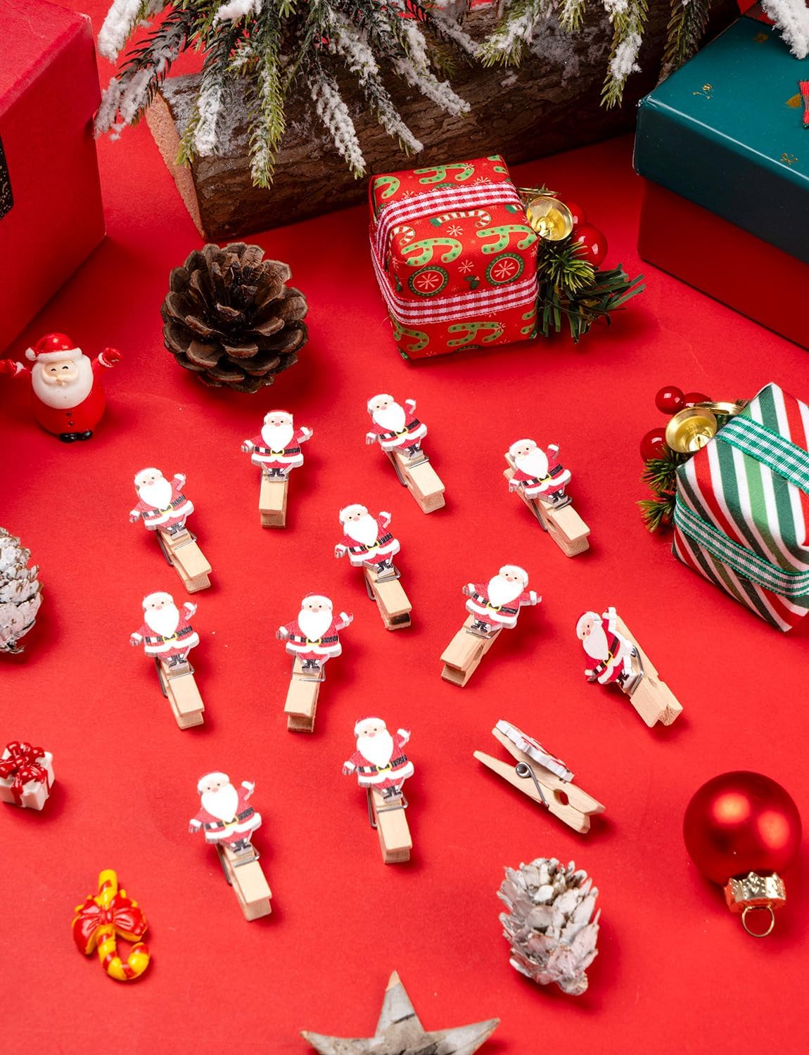 Christmas Card Clips, 50Pcs Mini Santa Claus Wood Clip image 4