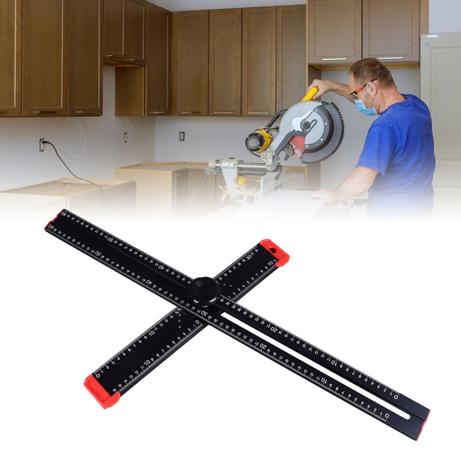 Strumento di misurazione quadrato a T regolabile, in lega di alluminio, efficiente per lavorazione del legno, ingegneria meccanica e fai da te, 60 cm, nero, per architetti