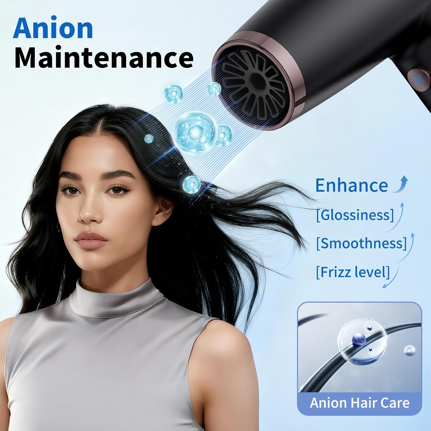 Professional Ionic Hair Dryer with 2 Attachments (Diffuser & Concentrator), High-Speed Blow Dryer for Women Men, Lightweight Quiet Hairdryer for Travel & Home, for All Hair Types - Image 6