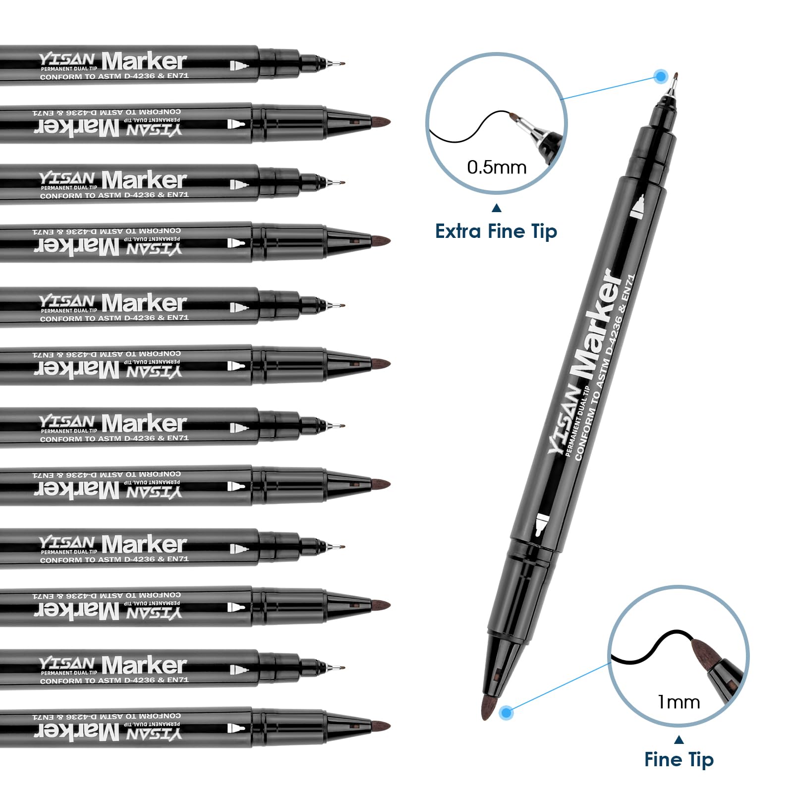 YISAN Twin Tip Permanent Marker Pens,12 Ultra Fine Point Black CD Permanent Marker Set for Glass Plastic,Wood,Stone,70788 - Image 2
