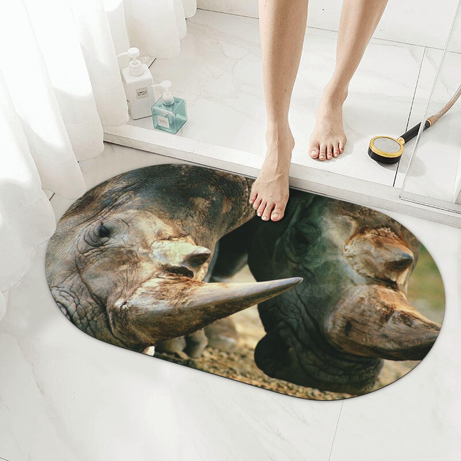 Tapis de bain antidérapant à séchage rapide et super absorbant rhinocéros