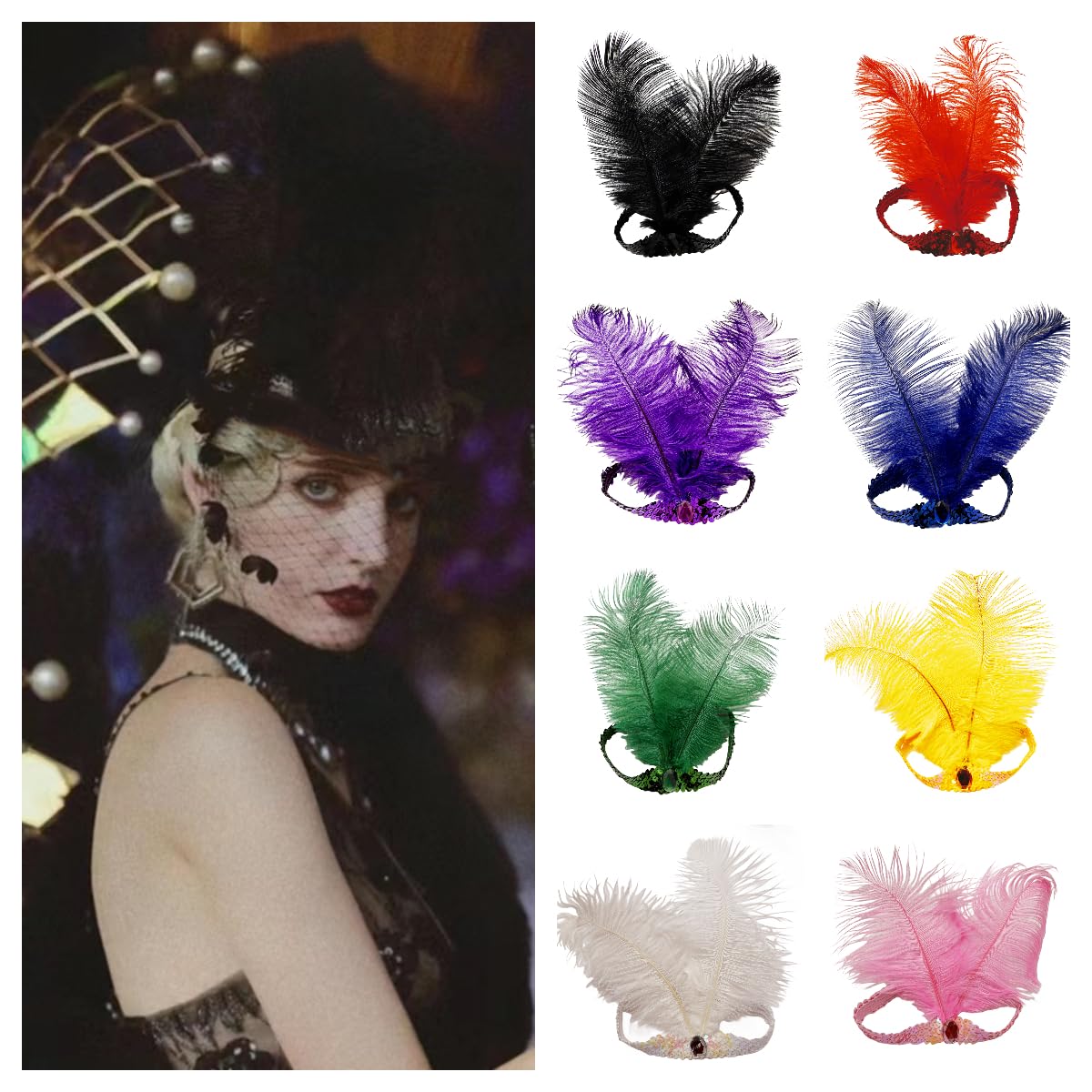 1920s Sequins Feather Headpiece, 30pcs Mardi Gras Party Headband Amazon.com: XKTEI 2pcs Sequins Feather Headpiece,1920s  main image 2