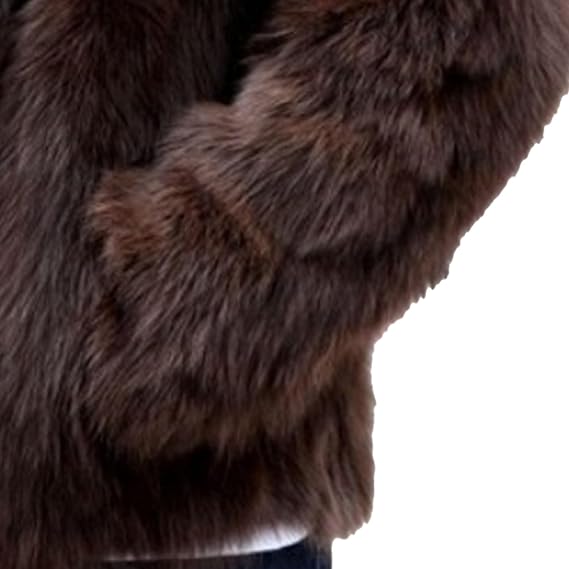 Men's Classic Fur Collar Shaggy Long Sleeves Faux Fox Fur Short Coat Warmth Winter Fuzzy Fur Garment (Coffee,X-Large)