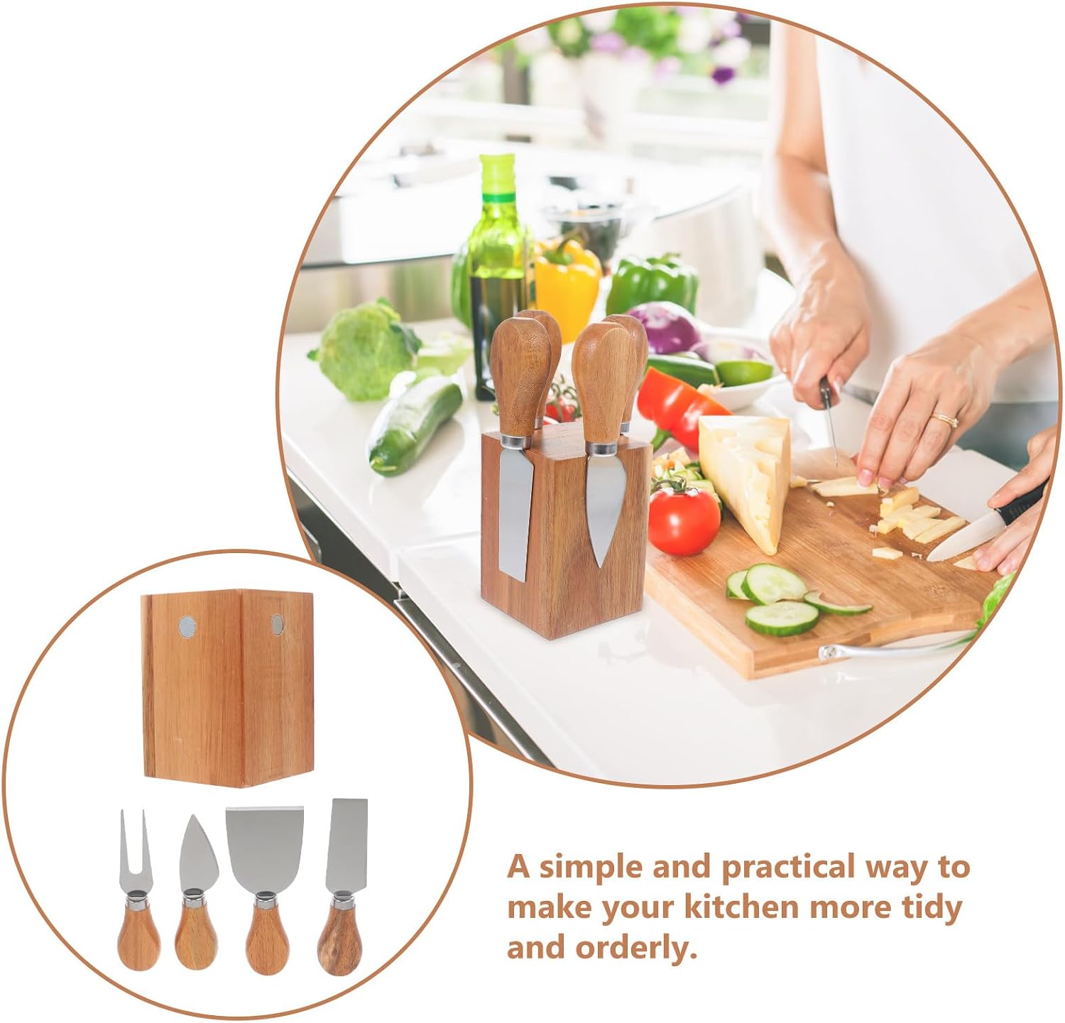 Wooden Cheese Cutter Rack with Kitchen Storage Holder, Cheese Knives Display Stand for Home Cooking, Practical Desktop Cutlery Organizer, 1pcs