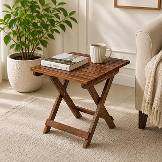 INTRAHAUS Wooden Foldable Coffee Table - Mango Wood, Light Brown - Perfect Center Table for Living Room (15 INCHES) Price In India