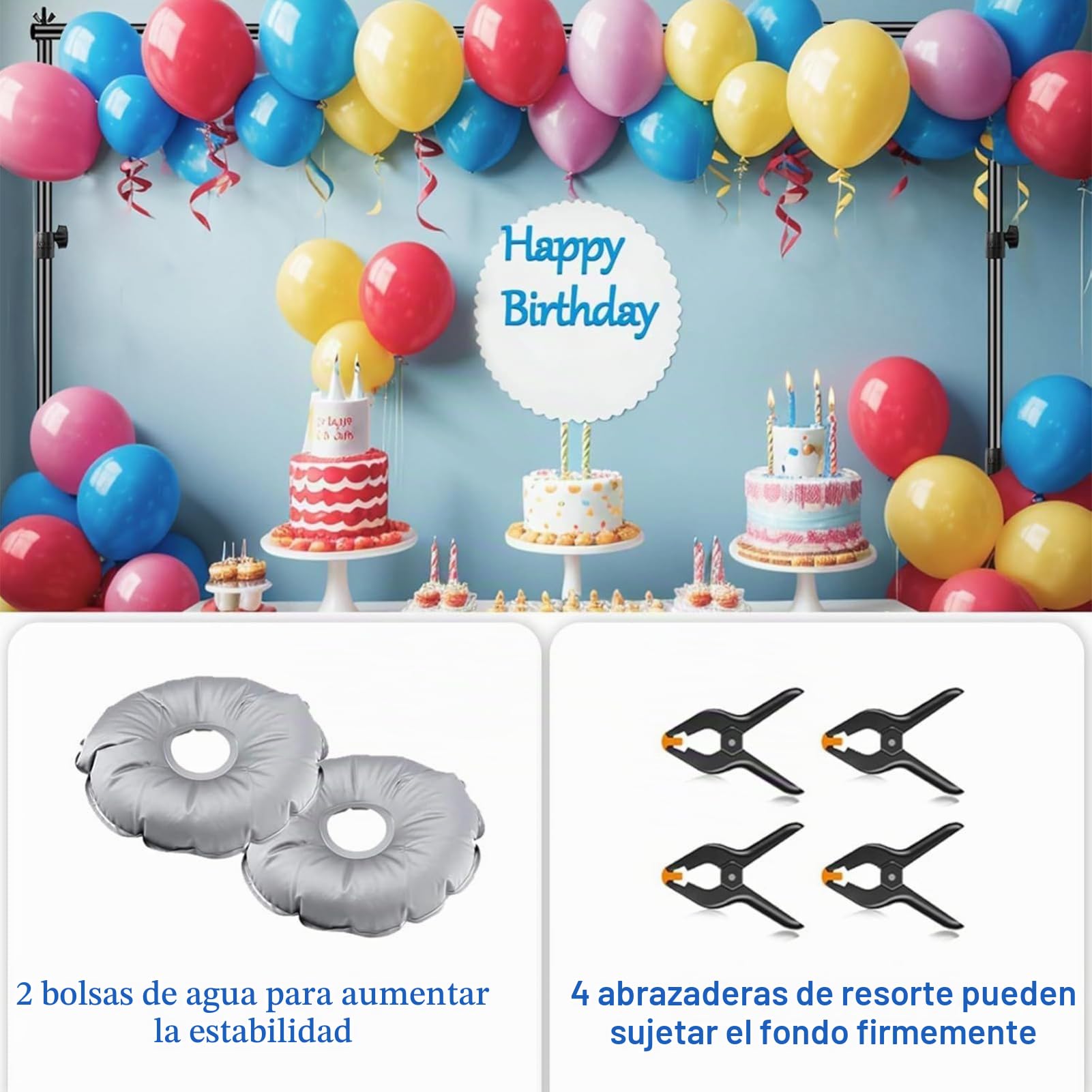 EMART Soporte de Fondo 3x3m con Base de Acero, Sistema de Telón Profesional para Fotografía Set con Bolsa de Transporte para Retrato, Estudio Fotográfico de Producto
