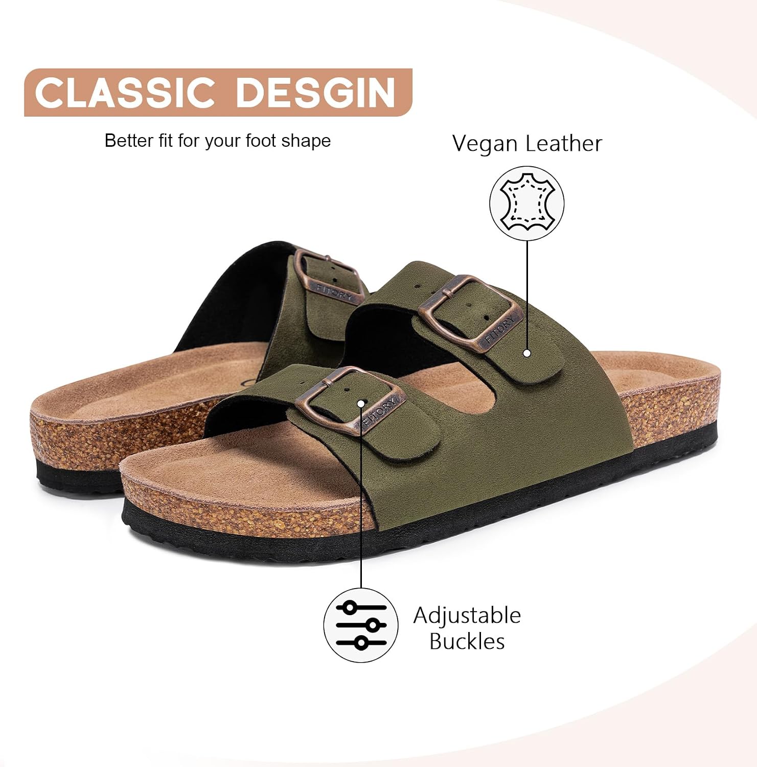 FITORY Womens Flat Sandals with Cork Footbed,Open Toe Arch Support Slides image 5