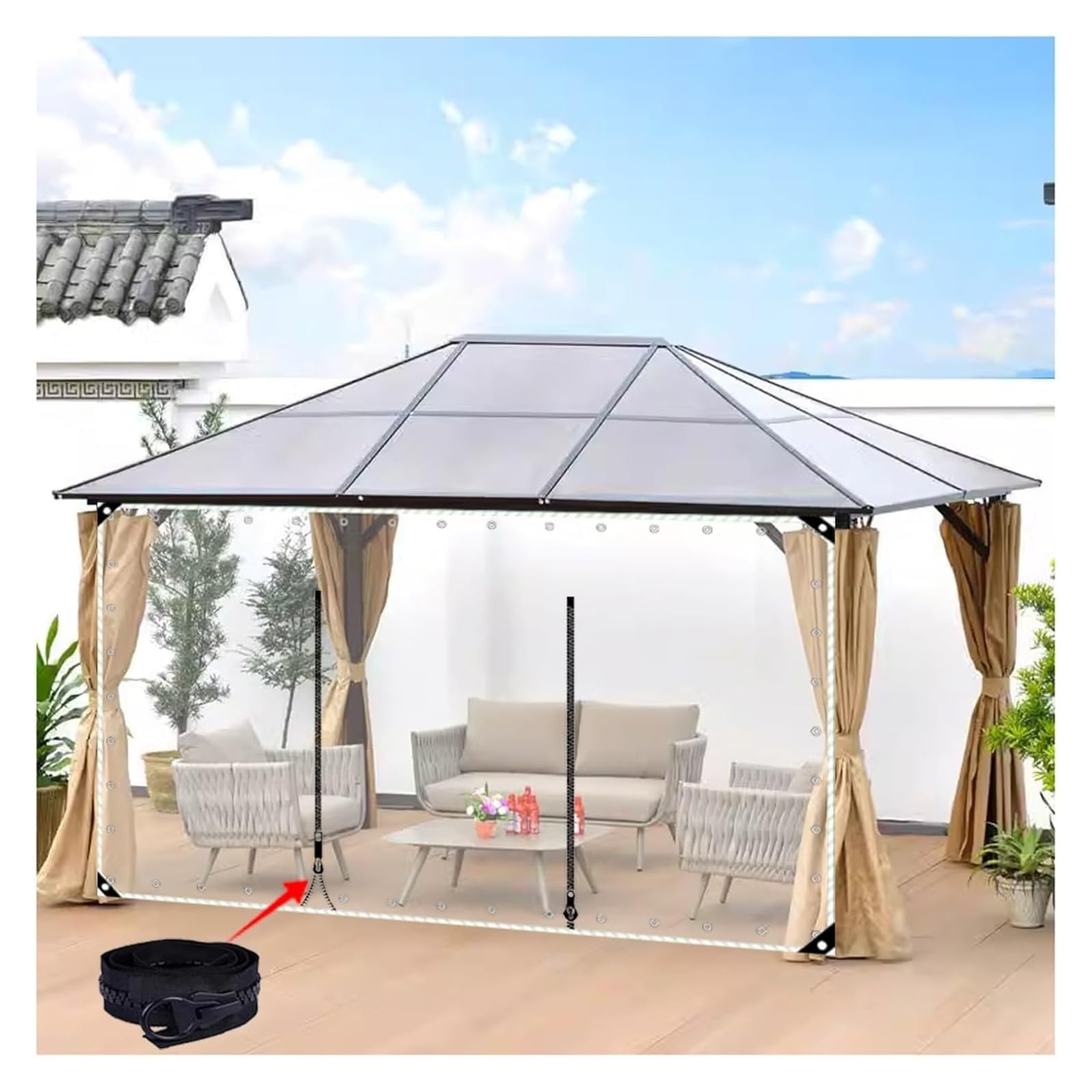 Rideaux imperméables transparents pour pergola et protection de jardin