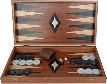 Manopoulos Mahogany Wood Backgammon Set - Handmade in Greece
