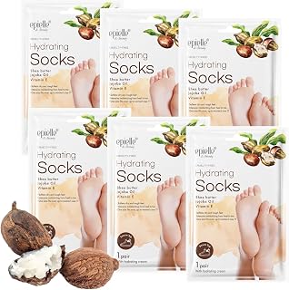 Epielle Hydrating Foot Mask 6 Pairs - Shea Butter & Jojoba Oil Socks for Dry Cracked Feet, Instant Relief Moisturizing Self-Care Spa Treatment