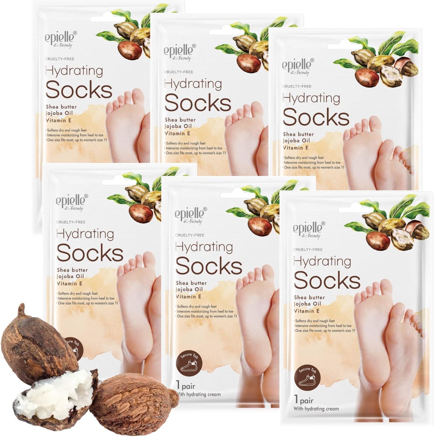 Epielle New Hydrating Foot Masks (Socks 6pk) for Cracked feet, Dry Heels, Toes and Callus Shea Butter + Jojoba Oil + Vitamin E moisturize feet & Soften cuticles, Thanksgiving Gift Stocking Stuffer