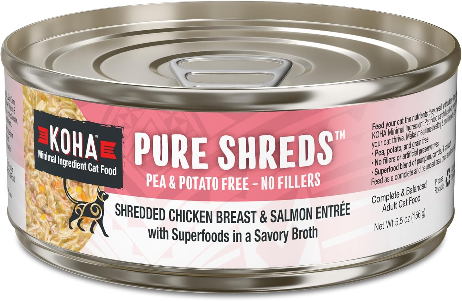 KOHA Pure Shreds Chicken and Salmon Entrée for Cats, High