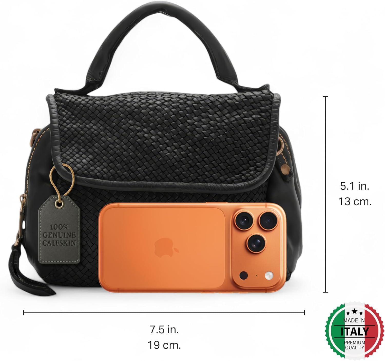 Italian Top Handle Genuine Leather Small Crossbody Bag for Women - Handcrafted Calfskin Italian Leather Purses - Image 4