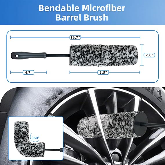 9Pcs Car Wheel Detailing Brush Kit Scratch-Free Rim & Tire Cleaner Brushes with Tire Shine Pad, Microfiber Towel & Bag Heavy-Duty Auto Detailing Tools for Cars, Trucks, RVs & Motorcycles